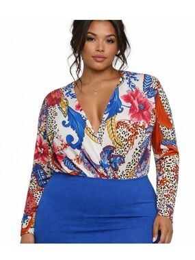 NWT Fashion Nova Floral   Long Sleeve Bodysuit size 3X 🌸🌹🌺 BC BAG 06